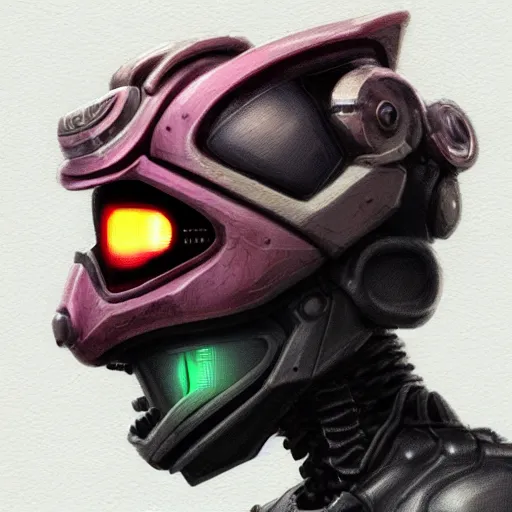 Image similar to profile portrait, helmet lion cyberpunk made of pink lava and fire marvel comics style, aurora digital package, profile portrait, cyberpunk fashion, realistic shaded perfect face, fine details, very dark environment, misty atmosphere, closeup, d & d, fantasy, intricate, elegant, highly detailed, digital painting, artstation, concept art, matte, sharp focus, illustration, hearthstone