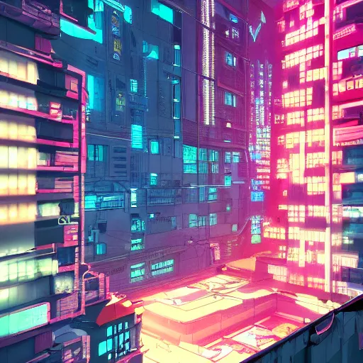 Image similar to the cyberpunk apartment, render, octane, 4k, highly detailed, vivid colors, high definition, by James Gilleard and Makoto Shinkai and Victo Ngai