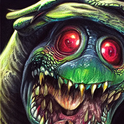 Image similar to a turtle monster ,monster teeth, chalk digital art, fantasy, magic, trending on artstation, ultra detailed, professional illustration by Basil Gogos