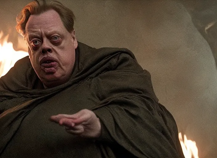 Image similar to steve buscemi as baron harkonnen in a black oil bath in a still from the film Dune (2021)