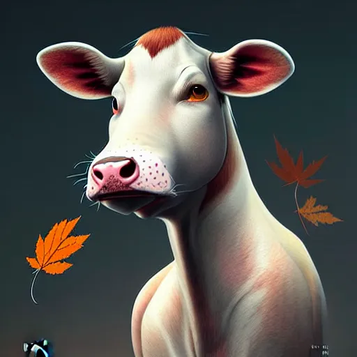 Image similar to epic professional digital art of 🐄🐭🍁!!!!!!!!!!, best on artstation, cgsociety, wlop, cosmic, epic, stunning, gorgeous, much detail, much wow, masterpiece W 1024