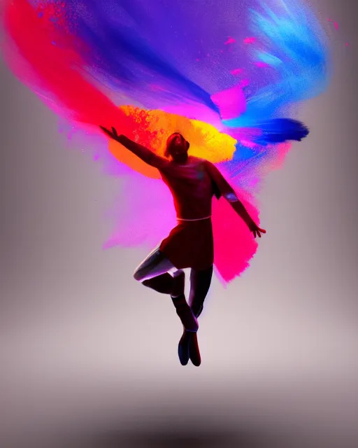 Prompt: color pigments spread out in air, look like someone is dancing, dream, concept art, unreal 5, trending on artstation