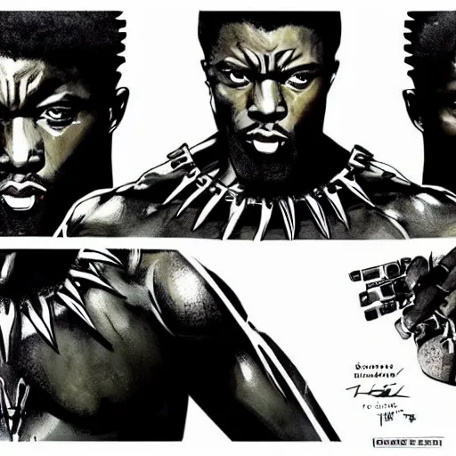 Image similar to chadwick boseman black panther, yoji shinkawa, tattoo design