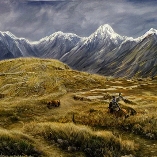 Prompt: painting lord of the rings landscape, edoras