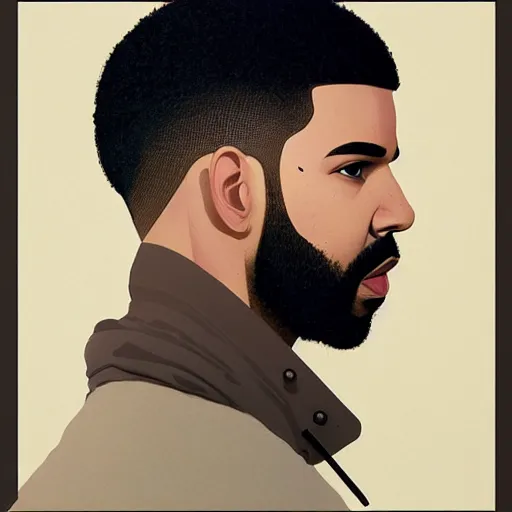 Prompt: Drake profile picture by Greg Rutkowski, asymmetrical, Organic Painting , Matte Painting, geometric shapes, hard edges, street art, trending on the artstation:2 by Sachin Teng:4