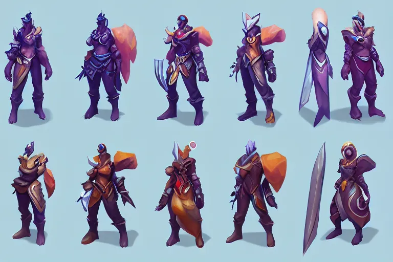 Image similar to Concept art of the new League of Legends Champion, Isometric, Digital Painting, Trending on Artstation, Character Reference Sheet