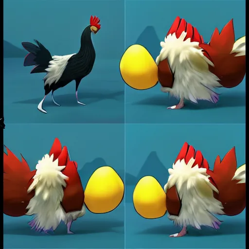 Image similar to A pokemon that looks like a rooster, The coconut shell wrapped around him,The rooster hides inside and sticks his head out to peek，Trending on art station. Unreal engine.