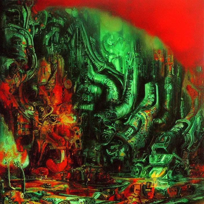 Image similar to gargantuan disappointment of crying souls, red and green palette, by ( h. r. giger ) and paul lehr