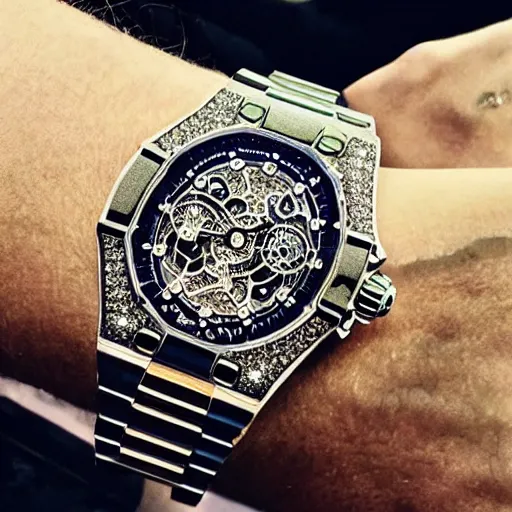 Image similar to vvs diamond watch, intricate design, rolex, cogs and gears, steampunk watch, bejeweled beautiful watch, richard mille, breitling watch