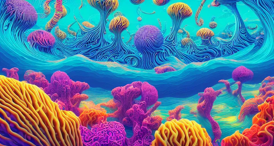psychedelic 3d vector art illustration of deep sea | Stable Diffusion ...