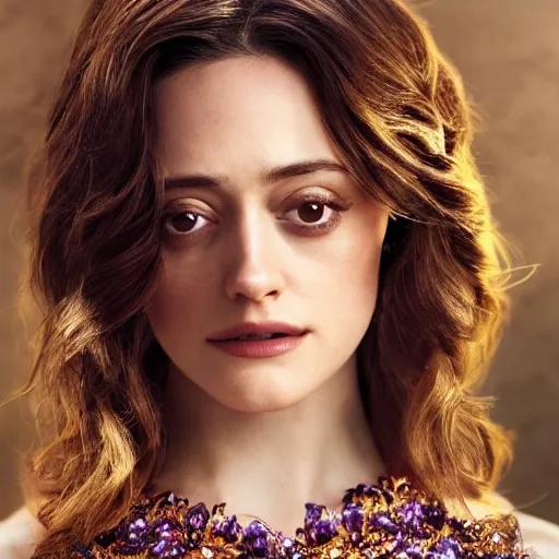 Image similar to portrait of wonderful princess of amethyst emmy rossum with fair skin, ornate 8 k gorgeous intricate detailed, accent lighting, dramatic light, octane render