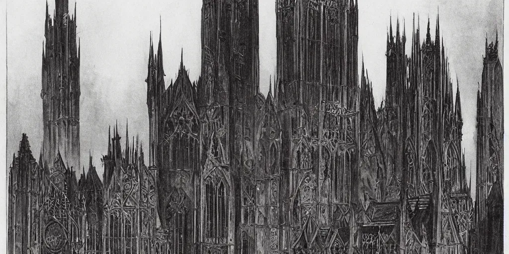 Image similar to gothic architecture by hugh ferriss