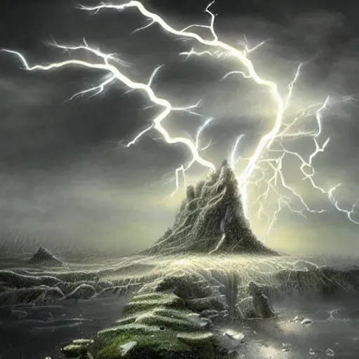 Prompt: fantasy art hyper realistic ai created interesting bizarre fractal lightning storm fantastic art award winning best ultra detailed magnificent