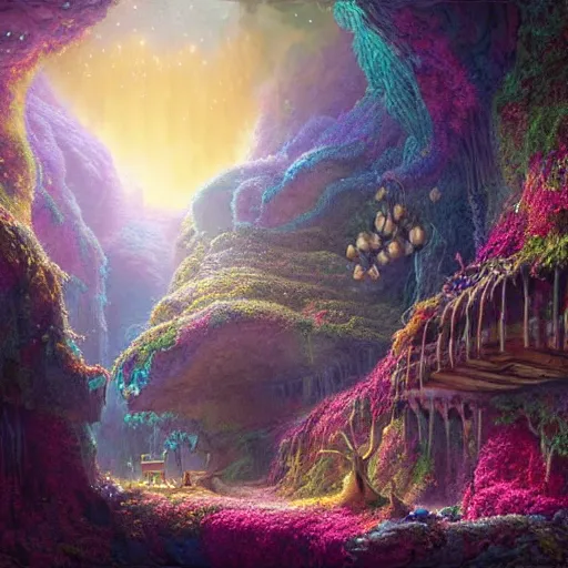 Image similar to lush stars cavern matte painting depth of field rich nature photography ornate by lisa frank, andreas franke, rob gonsalves, evgeny lushpin, andreas rocha, wlop, greg rutkowski, tomasz alen kopera