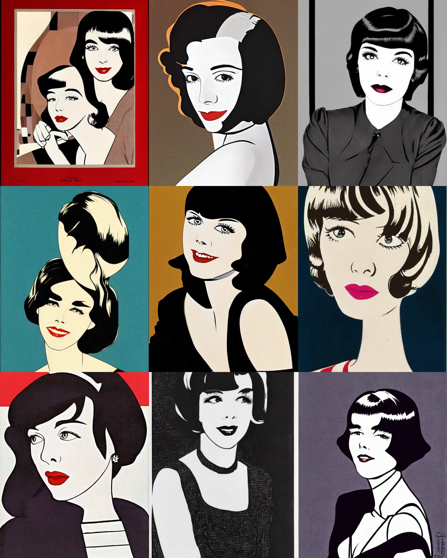 Prompt: Colleen Moore 25 years old, bob haircut, portrait by Patrick Nagel