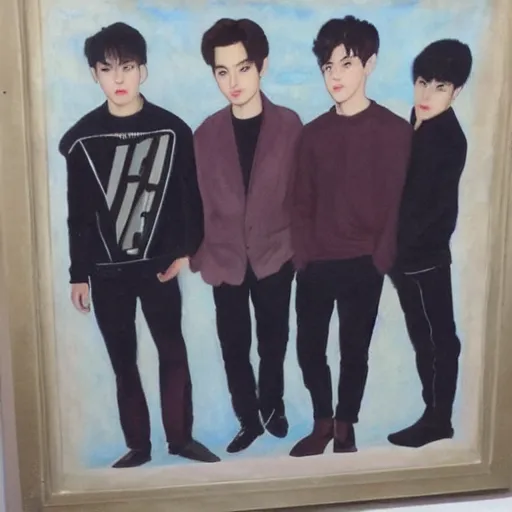 Prompt: a museum painting of the band EXO