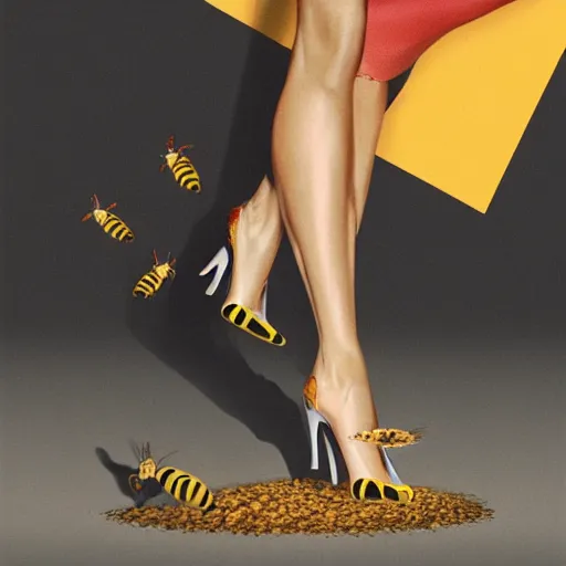 Image similar to Amber heard physically stepping on a bee, photorealism, fake