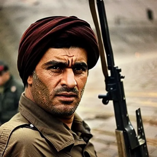 Image similar to kurdish communist in a movie directed by christopher nolan, movie still frame, promotional image, imax 7 0 mm footage