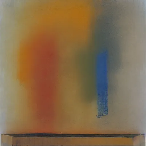 Prompt: a banal object on a pedestal, lyrical abstraction, Kodachrome, by Zao Wou-ki