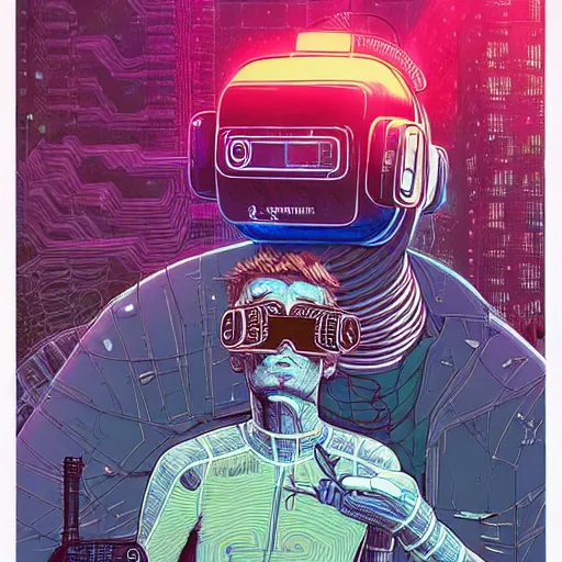 Prompt: a portrait of a cybernetic man wearing virtual reality headset, smoking a cigarette, wires, cyberpunk concept art by josan gonzales and philippe druillet and dan mumford and enki bilal and jean claude meziere