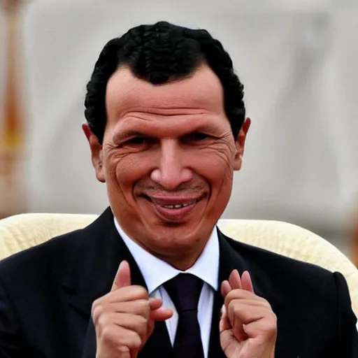 Prompt: spanish president pedro sanchez without a moustache wearing hugo chavez clothes