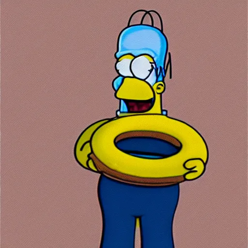 Image similar to photorealistic homer simpson eating a donut