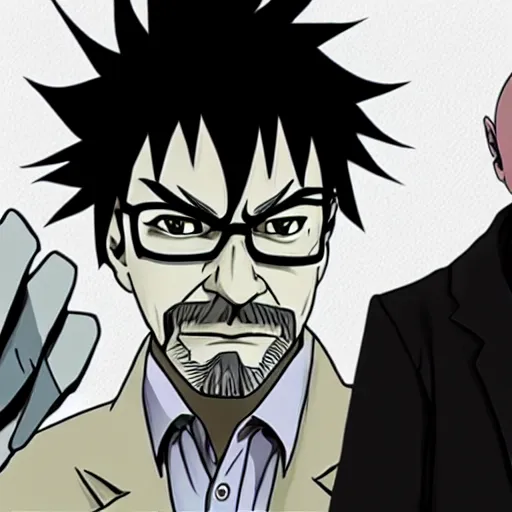 Image similar to Walter white from Breaking Bad speaking with Ryuk from death note, anime