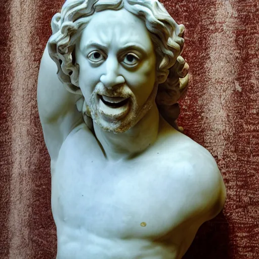 Prompt: Sam Hyde as an ancient marble statue, film still