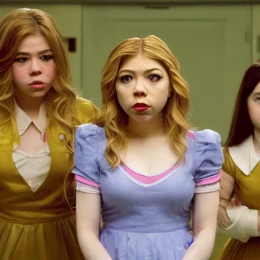 Image similar to 4K Cinematic still of Jennette McCurdy in Mark Ryden's Mean Girls (2004)