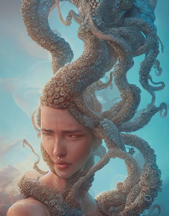 Image similar to goddess portrait. octopus phoenix head. intricate artwork by Tooth Wu and wlop and beeple and dan mumford. octane render, trending on artstation, greg rutkowski very coherent symmetrical artwork. cinematic, hyper realism, high detail, octane render, 8k, depth of field, bokeh