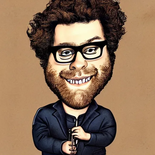 Image similar to caricature of seth rogan smoking weed