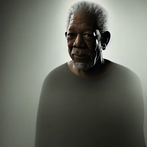 Image similar to photo of Morgan Freeman The Flash, in the style of Peter Lindbergh, white fog, key lighting, octane render