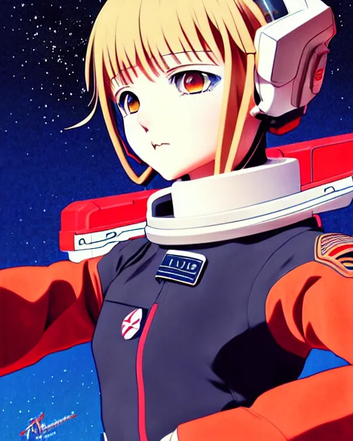 Prompt: ilya kuvshinov anime illustration of young astronaut girl, last exile, murata range, fine detail, perfect anime face, dramatic lighting, dynamic composition, art deco, cel shading, vivid, rich texture, yoshinari yoh, alphonse mucha, ( ( ( colorful ) ) )