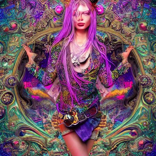 Image similar to psychadelic witch, hyper detailed, flowing psychadelic background intricate and detailed, ornate 8 k gorgeous intricate detailed, octane render