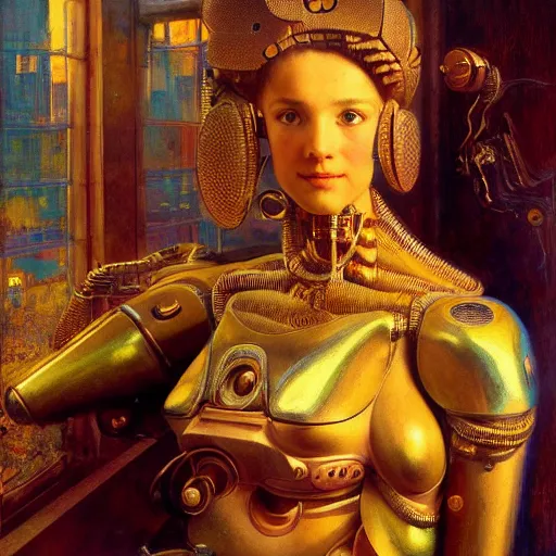 Image similar to highly detailed portrait of an humanoid robotic chameleon mecha, painting by gaston bussiere, craig mullins, j. c. leyendecker, lights, art by ernst haeckel, john william godward, hammershøi,