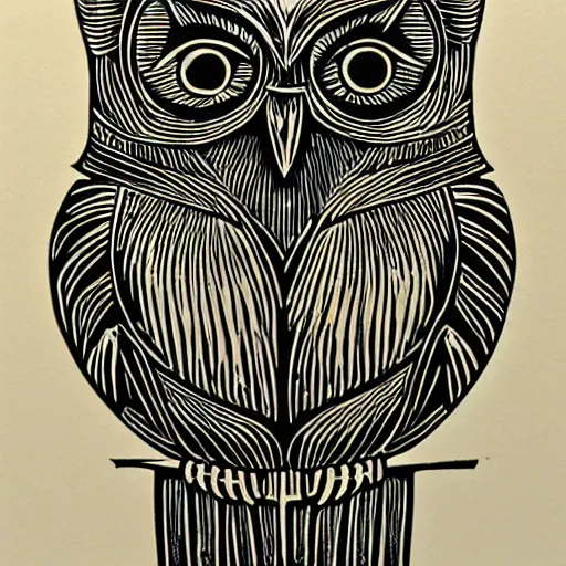 Prompt: linocut owl,