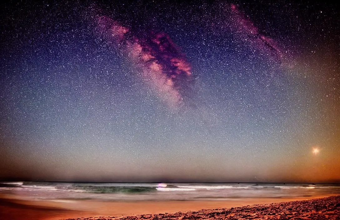 Image similar to beautiful starry sky, beach, at night