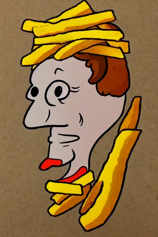 Prompt: fry from futurama made out of french fries, realistic, 4 k.