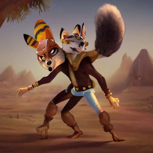 Image similar to jackel pharao, jackal dressed up as a pharao, furry fluffy jackal, dessert wolf, style of maple story and zootopia, 3 d animation demo reel, portrait studio lighting by jessica rossier and brian froud and gaston bussiere