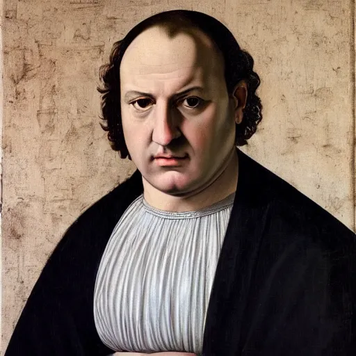 Prompt: photorealistic portrait of Tony Soprano, by Caravaggio and Piero della Francesca.