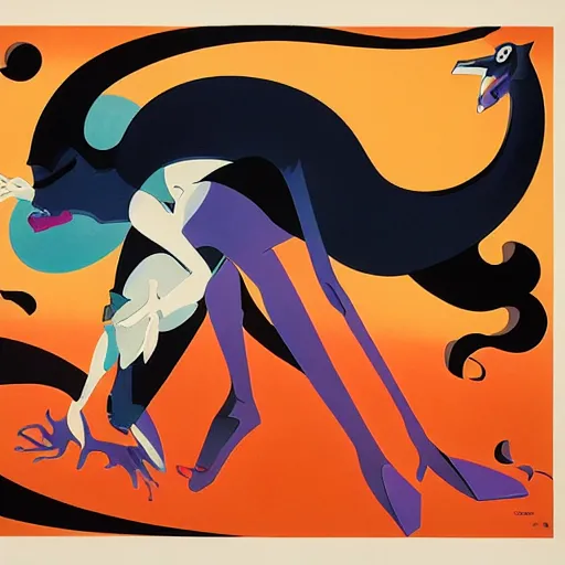 Prompt: a vintage poster of a animation movie titled Vulvine, about a fantasy dark queen jewels Death, by Saul bass, by Georgia o keeffe, vibrant