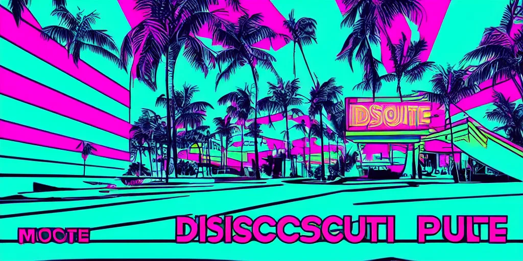 Image similar to discotheque in miami, retro - wave art, synthwave, outrun style