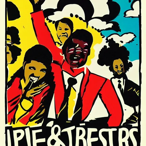 Image similar to an advertisement for the first and foremost album, an album cover by Emory Douglas, featured on flickr, private press, concert poster, groovy, lowbrow