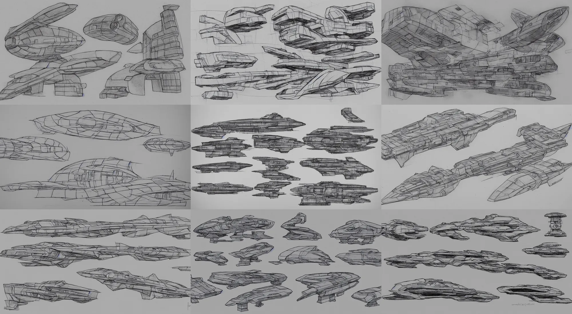 Prompt: spaceship sketches, brutalism