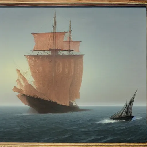 Image similar to a galleon by Zdzisław Beksiński, oil on canvas