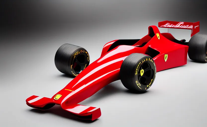 Image similar to still of a retro futuristic ferrari formula 1 car inspired by f 1 2 0 2 1 concept, studio lighting,