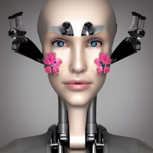 Image similar to female robot face with flower antennas