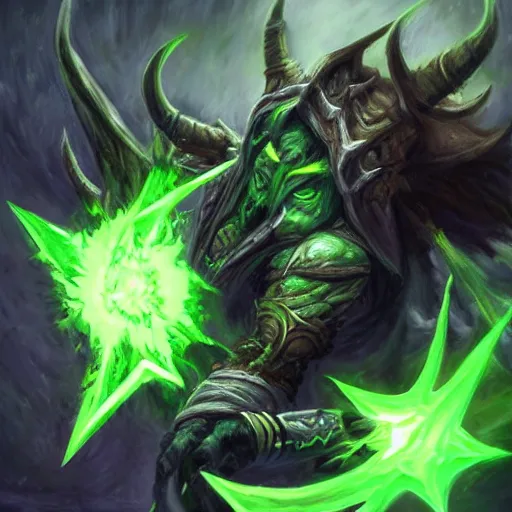 Image similar to illidan stormrage painting grandiose fantasy slaying demons