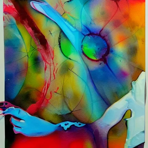 Image similar to Beautiful Insanity, flat paint ,acrylic, abstract, art style by Joshy SLy, water color