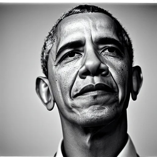 Image similar to portrait of barack obama very sweaty, close up, sharp details. nikon 2 9 mm f / 0. 8, cinelux asa 1 0 0, medium - format print.